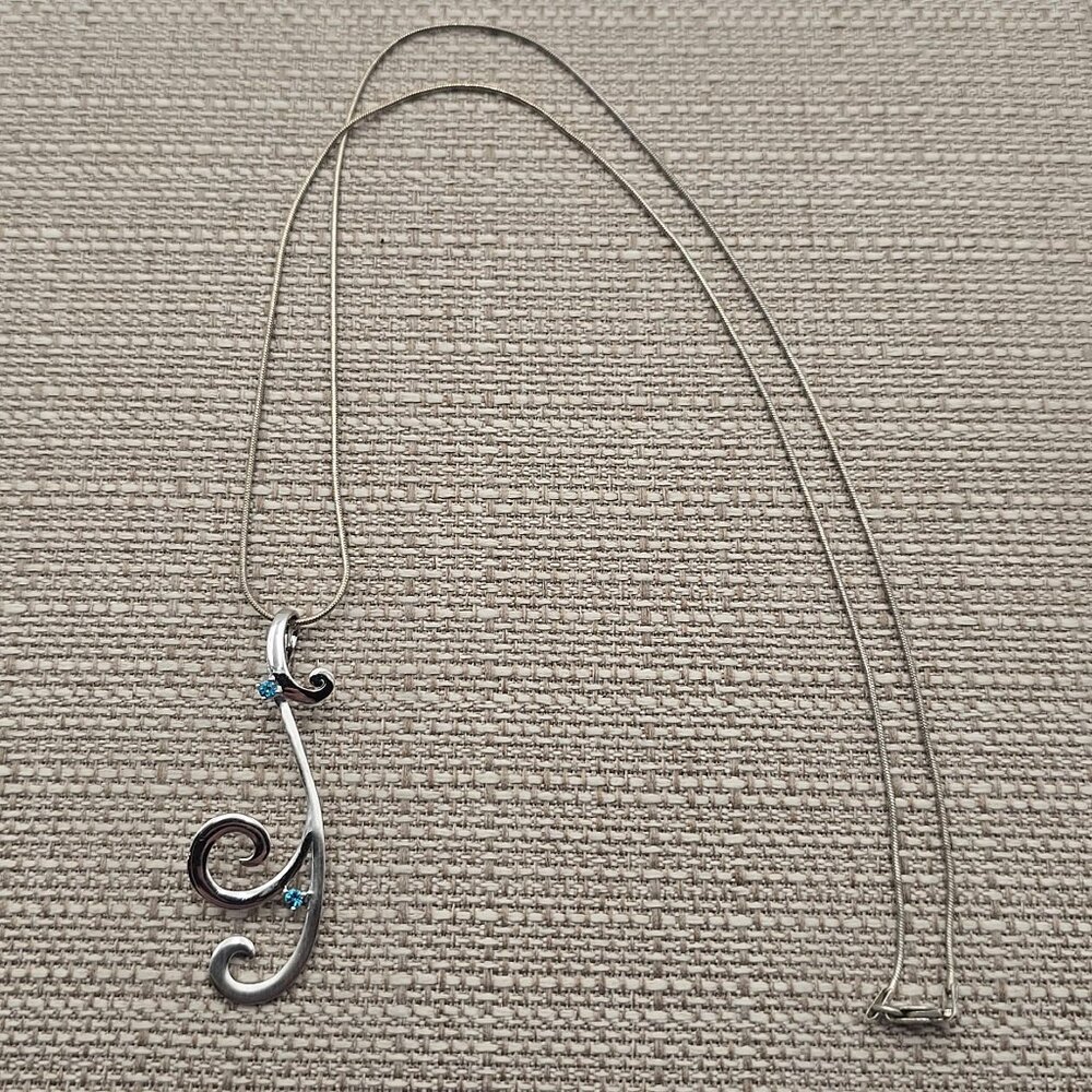 24 Inches Sterling Silver Spinel Blue Gem Large Pendant Necklace B537